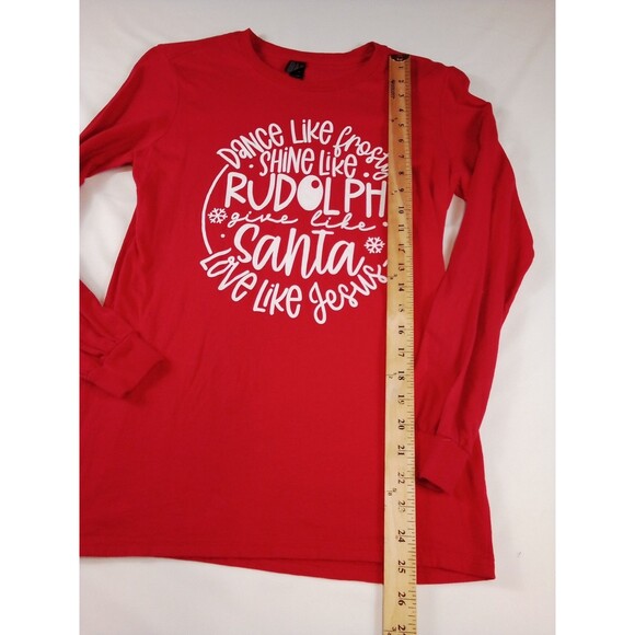 Women's /Junior Christmas Rudolph Santa Jesus Long Sleeve Red T-shirt Size Small - Picture 7 of 14